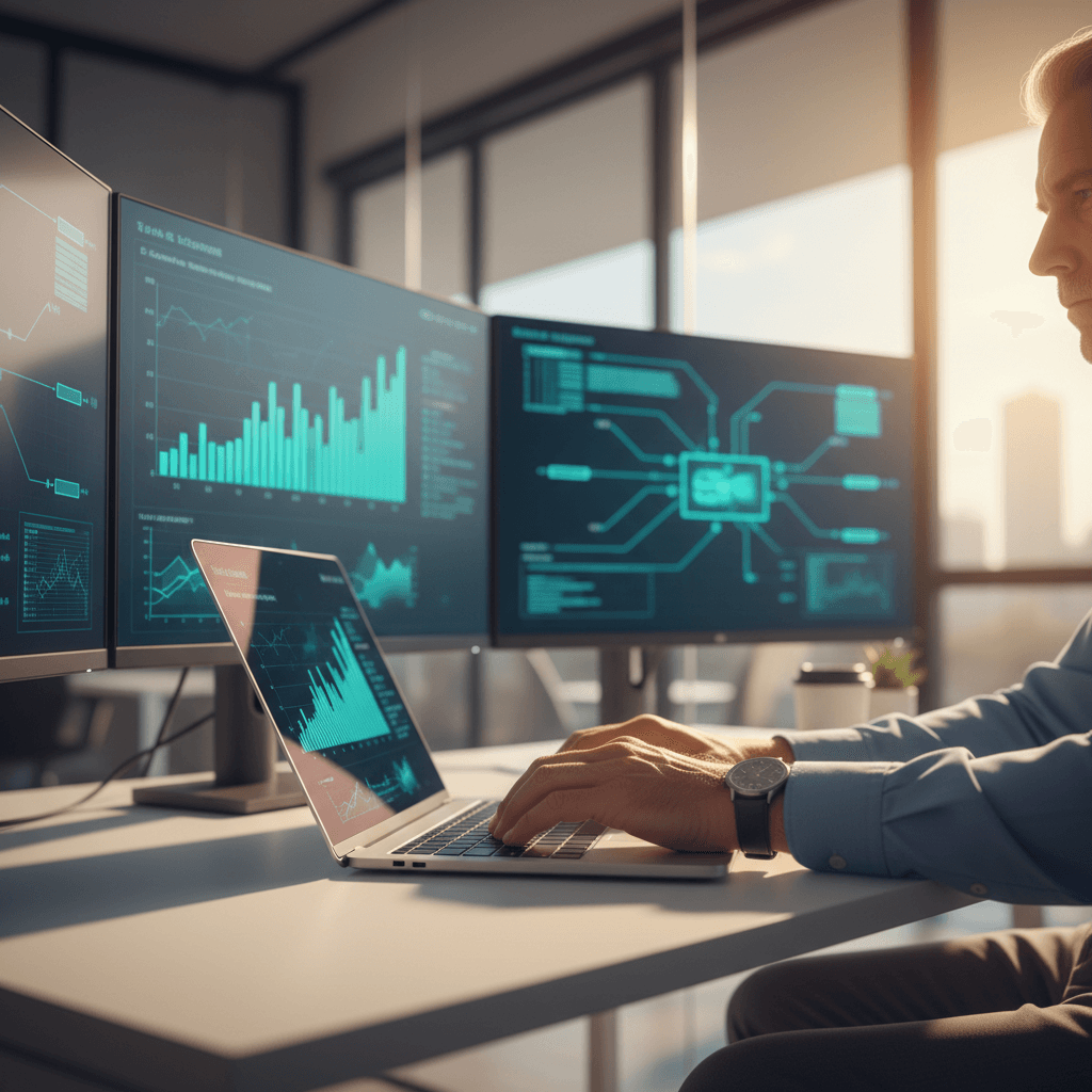 Cloud infrastructure dashboard on professional workstation